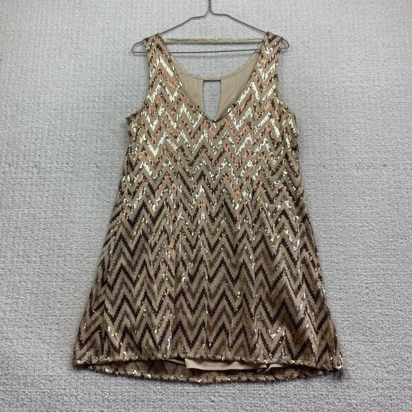 Y2K Miss Me Gold Zig Zag Sequined Prom Formal Shift Dress Women's Sz S - Picture 9 of 12